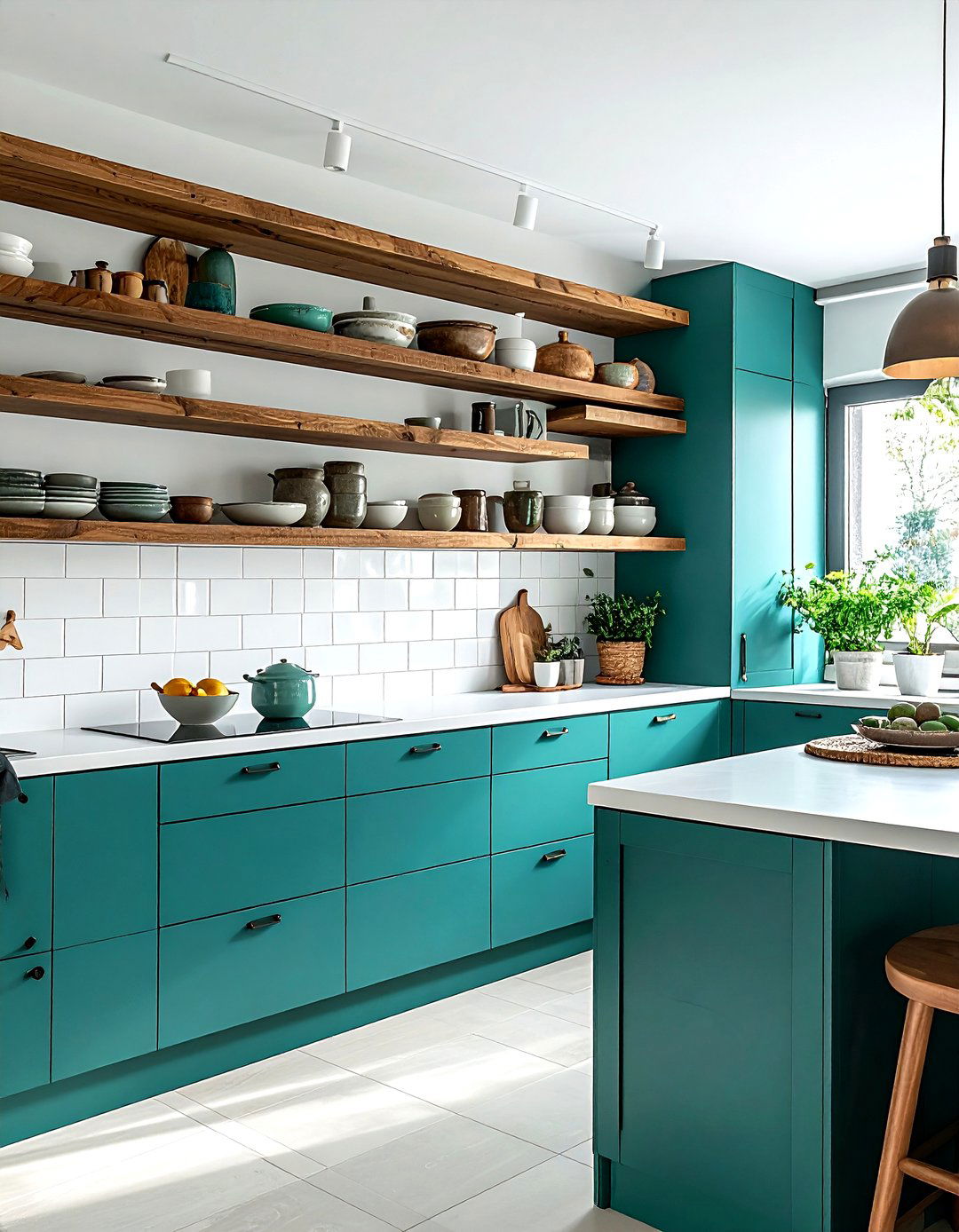Teal Kitchen Open Shelving - 30 cool teal kitchen ideas