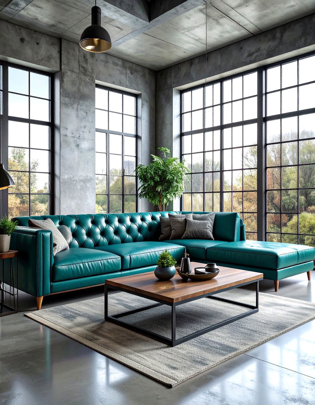 Teal Leather Couch Industrial Room - 30 industrial teal living room ideas