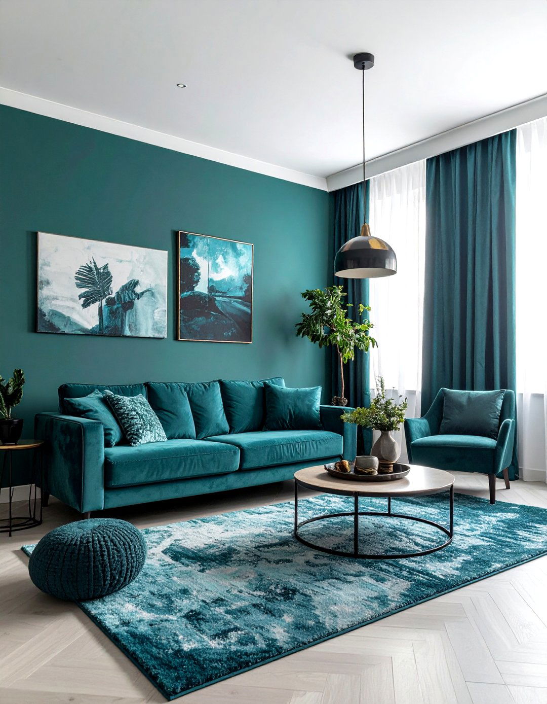 Teal Monochrome Living Room - 30 contemporary teal living room ideas