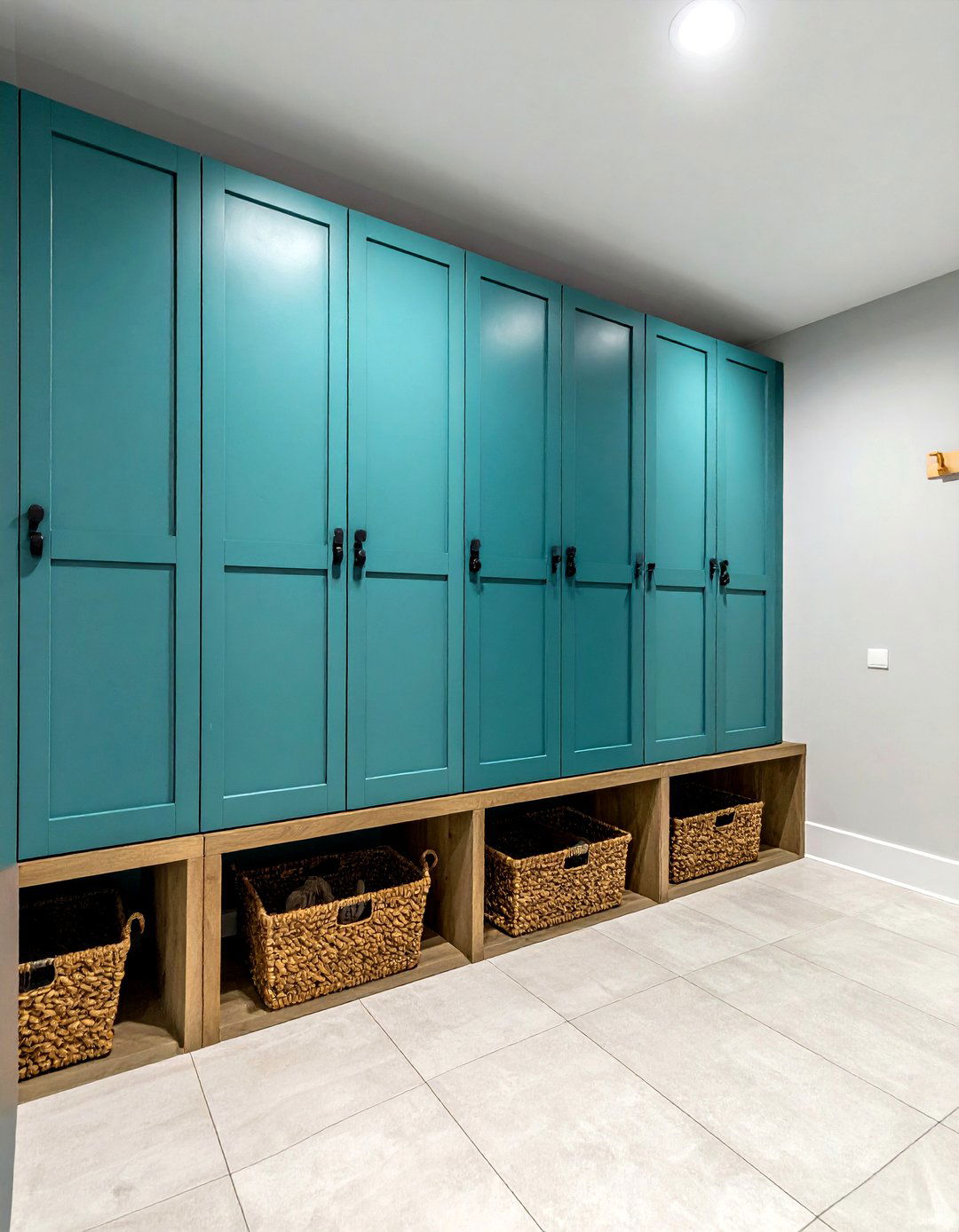 Teal Mudroom Storage - 30 teal decor ideas