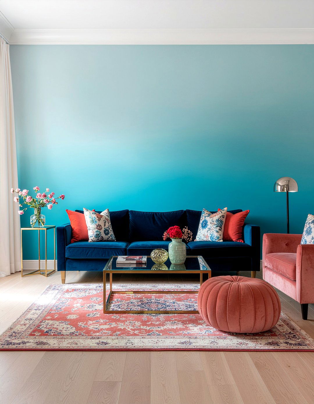 Teal Ombre Wall - 30 living room ombre wall ideas