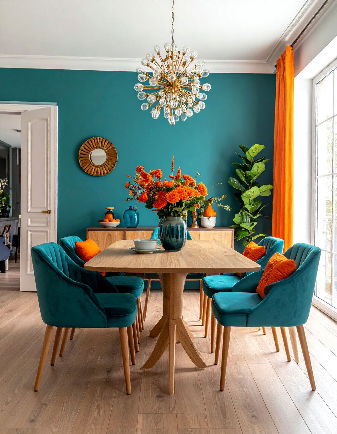 Teal Orange Accents - 30 teal dining room ideas