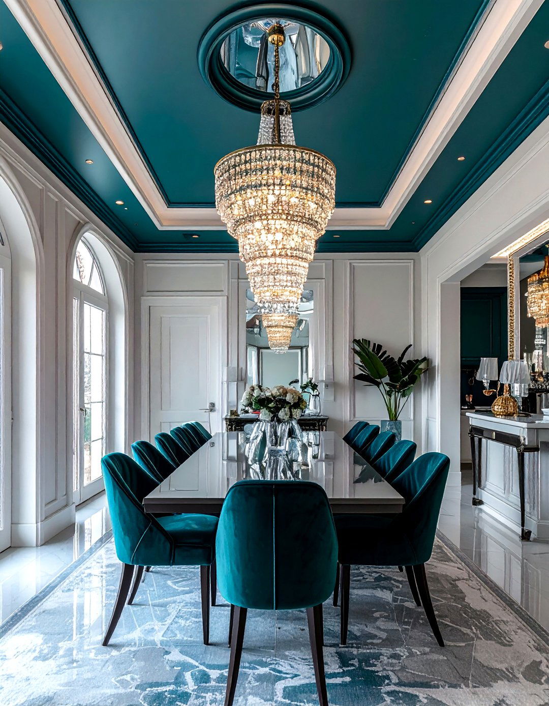 Teal Painted Ceiling - 30 teal dining room ideas