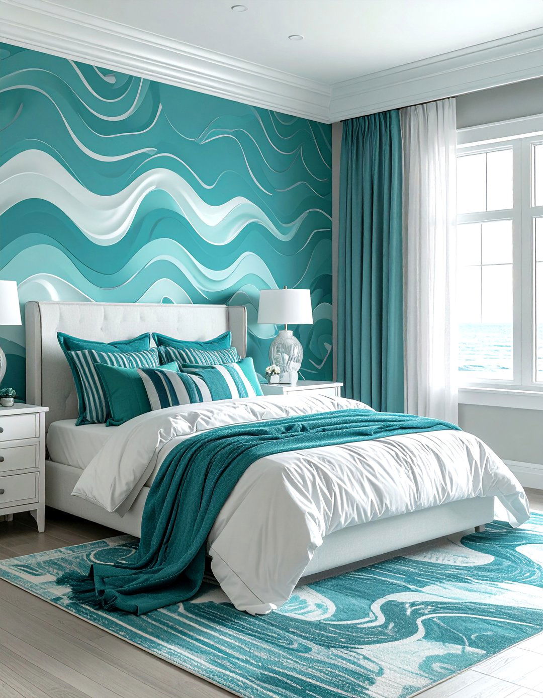 Teal Patterned Coastal Bedroom - 30 coastal teal bedroom ideas