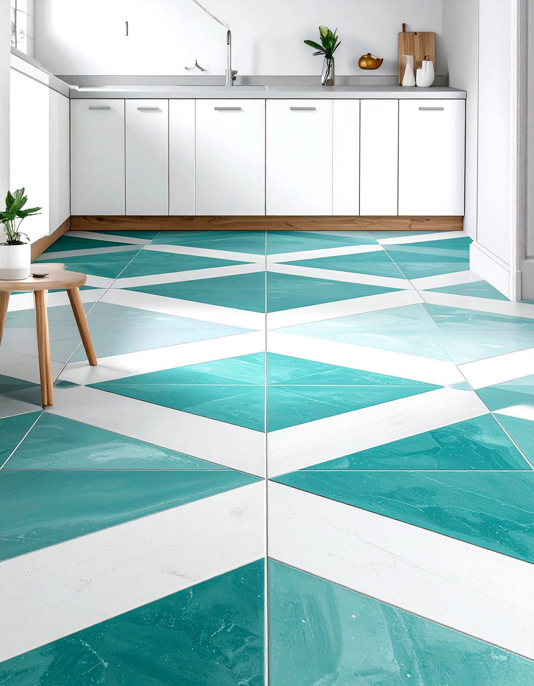 Teal Patterned Floor Tiles - 30 cool teal kitchen ideas