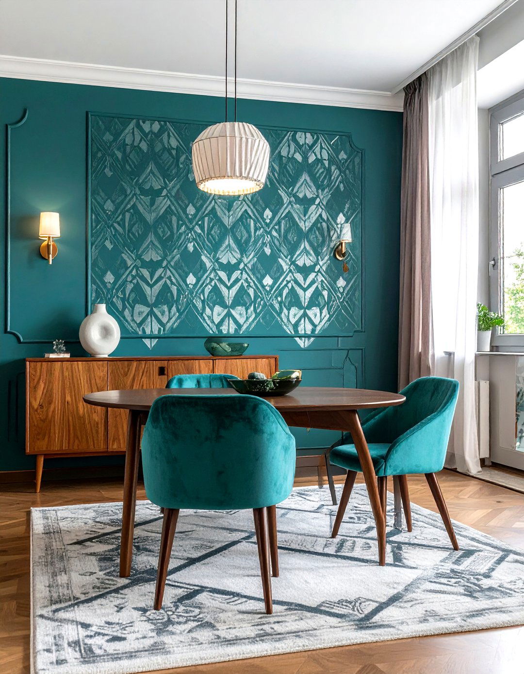 Teal Patterned Wallpaper - 30 teal dining room ideas