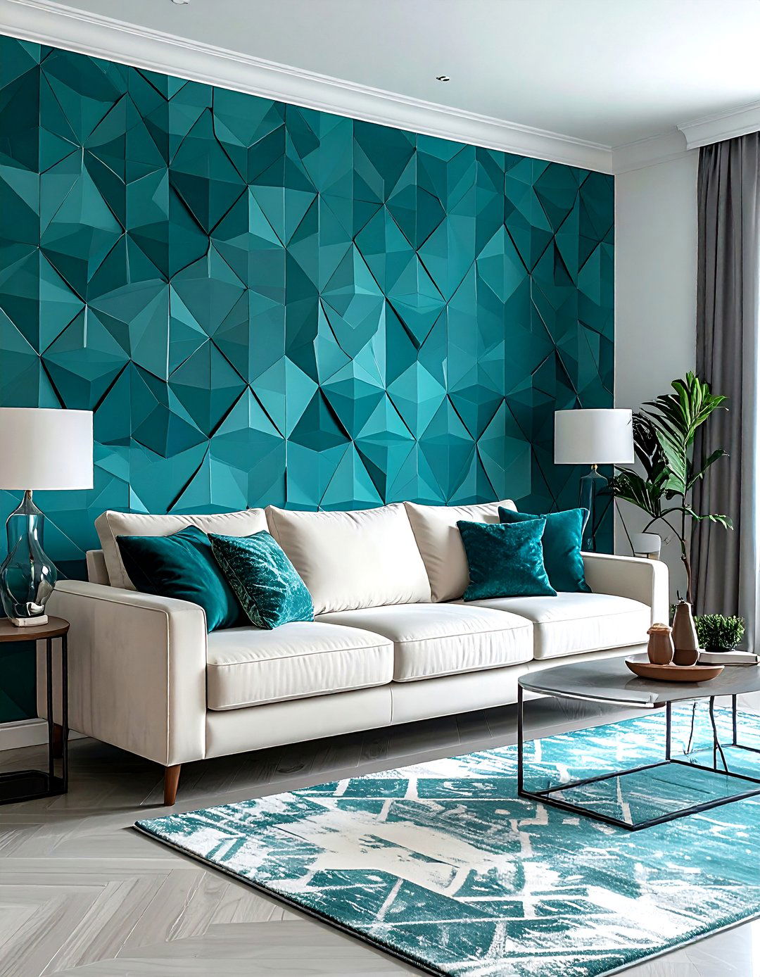 Teal Patterned Wallpaper - 30 cool teal living room ideas