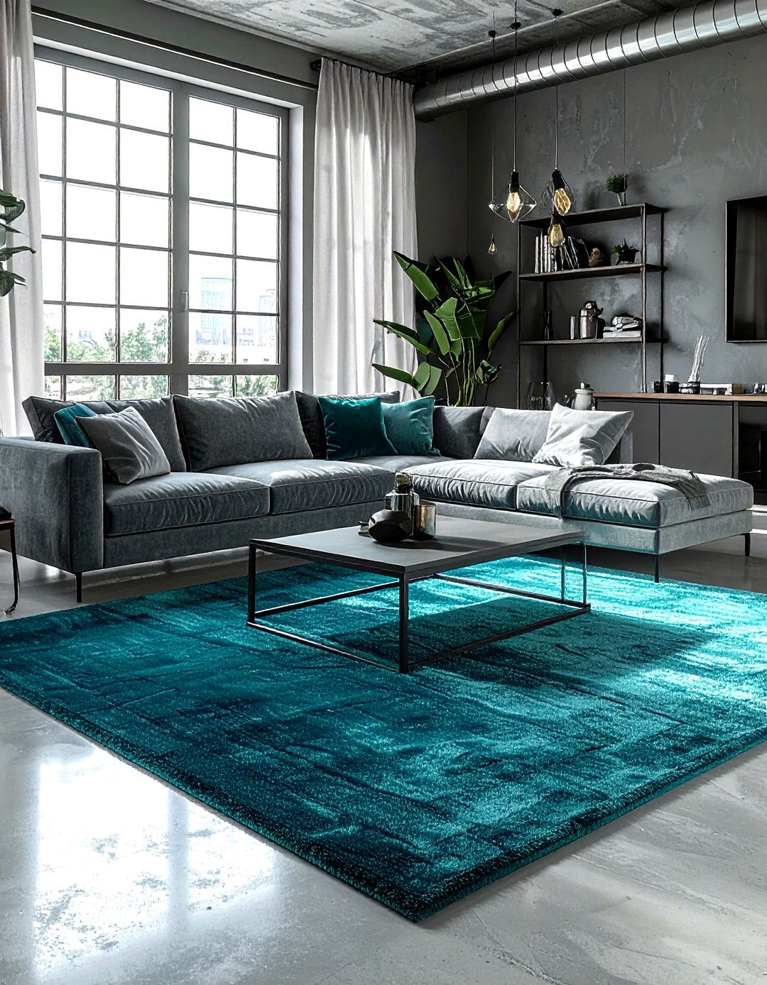 Teal Rug Industrial Living Room - 30 industrial teal living room ideas