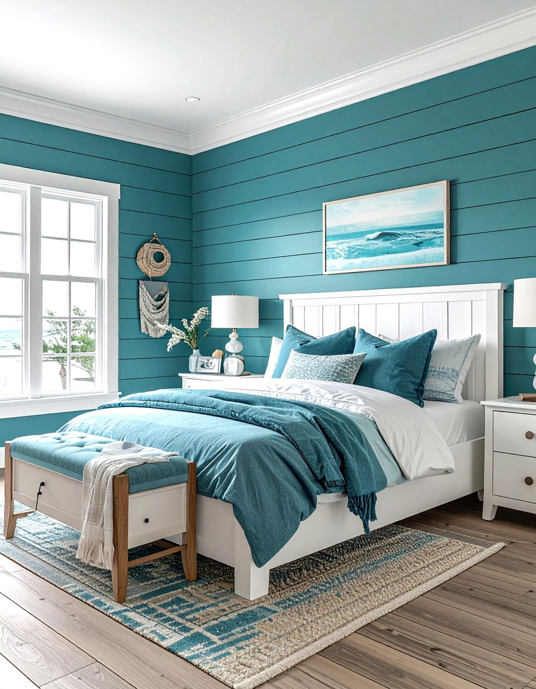 Teal Shiplap Coastal Bedroom - 30 coastal teal bedroom ideas