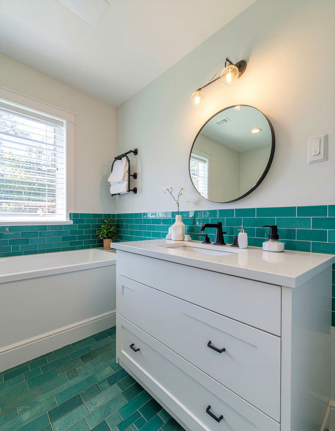 Teal Subway Mosaic Tile - 30 mosaic tile bathroom ideas