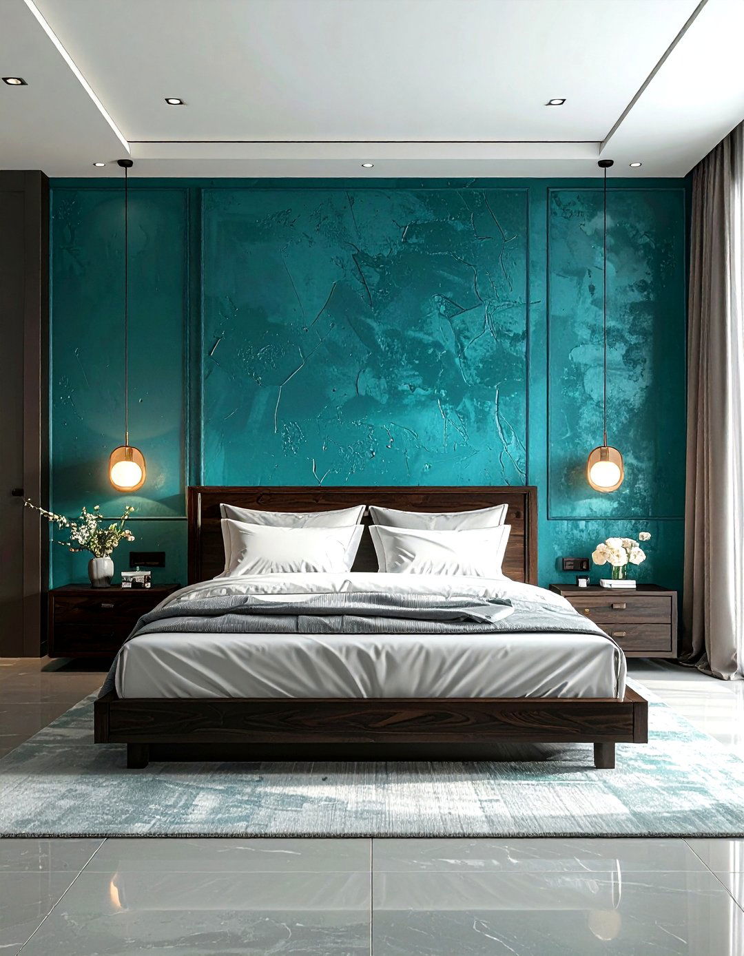 Teal Textured Wall - 30 modern teal bedroom ideas