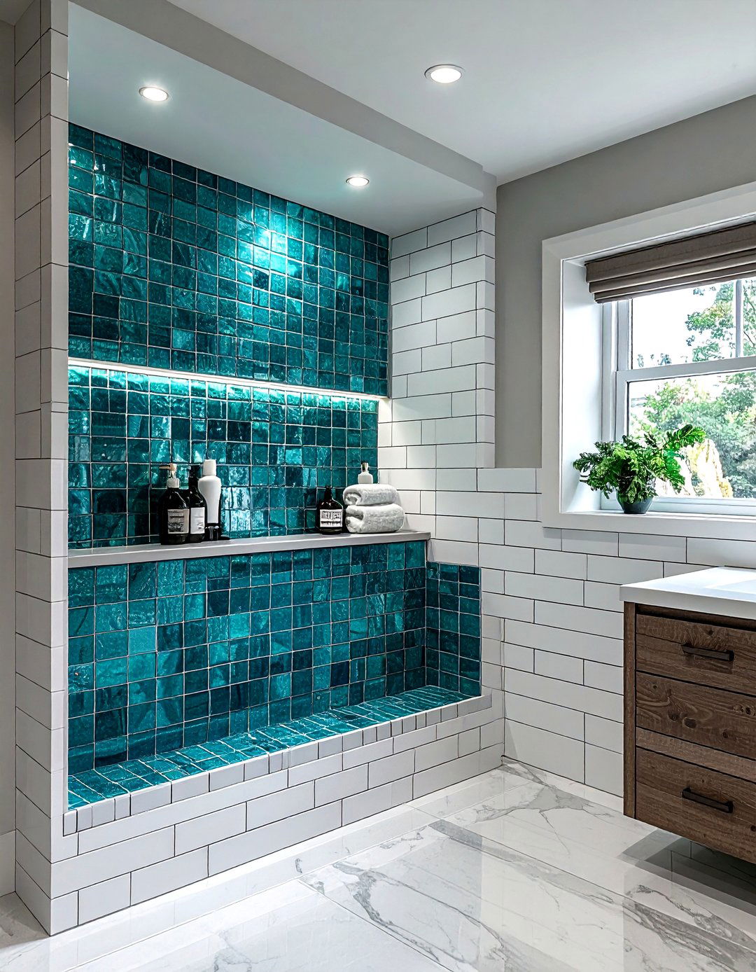 Teal Tile Shower Niche - 30 teal bathroom ideas
