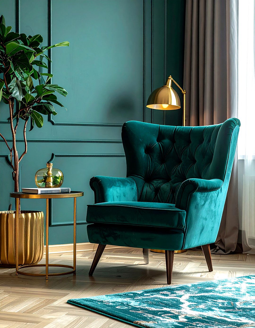 Teal Velvet Armchair - 30 contemporary teal living room ideas
