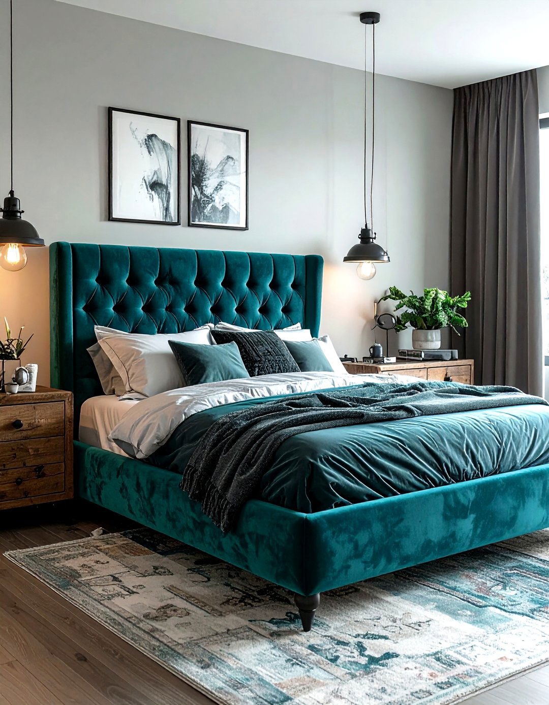 Teal Velvet Bed Industrial Bedroom - 30 industrial teal bedroom ideas