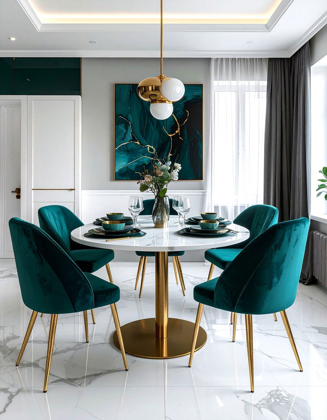 Teal Velvet Chairs - 30 teal dining room ideas