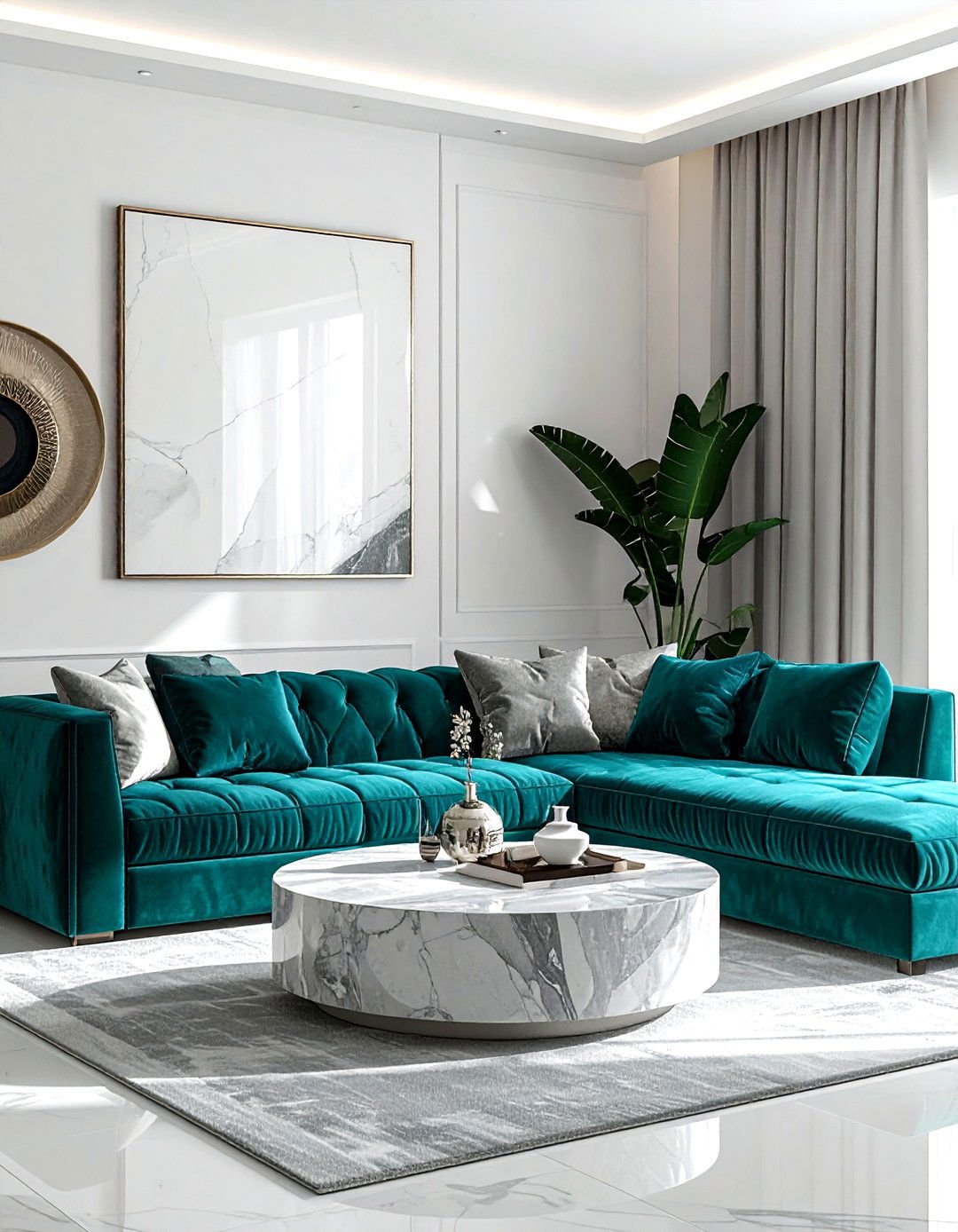 Teal Velvet Sofa - 30 contemporary teal living room ideas