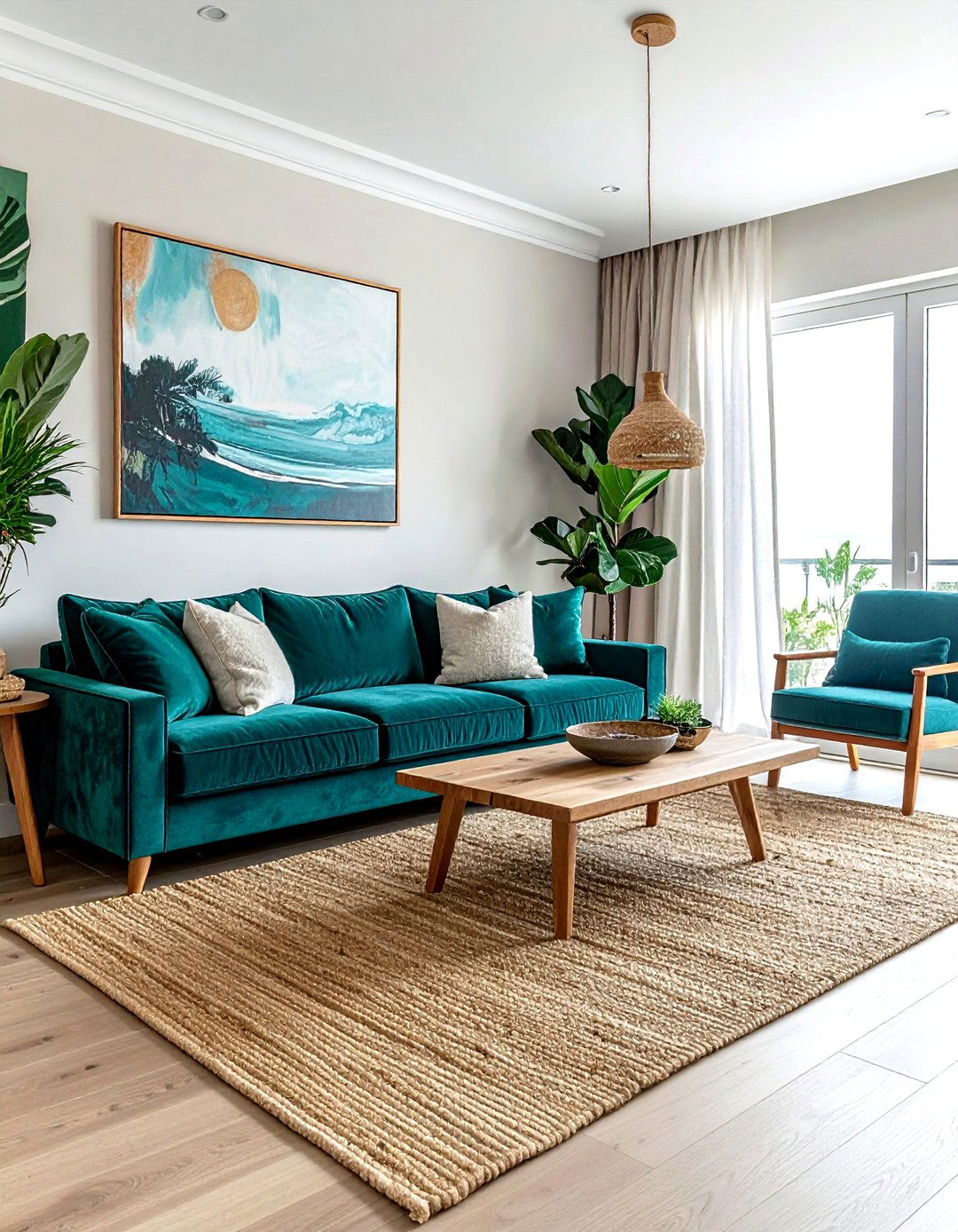 Teal Velvet Sofa - 30 living room beach furniture ideas