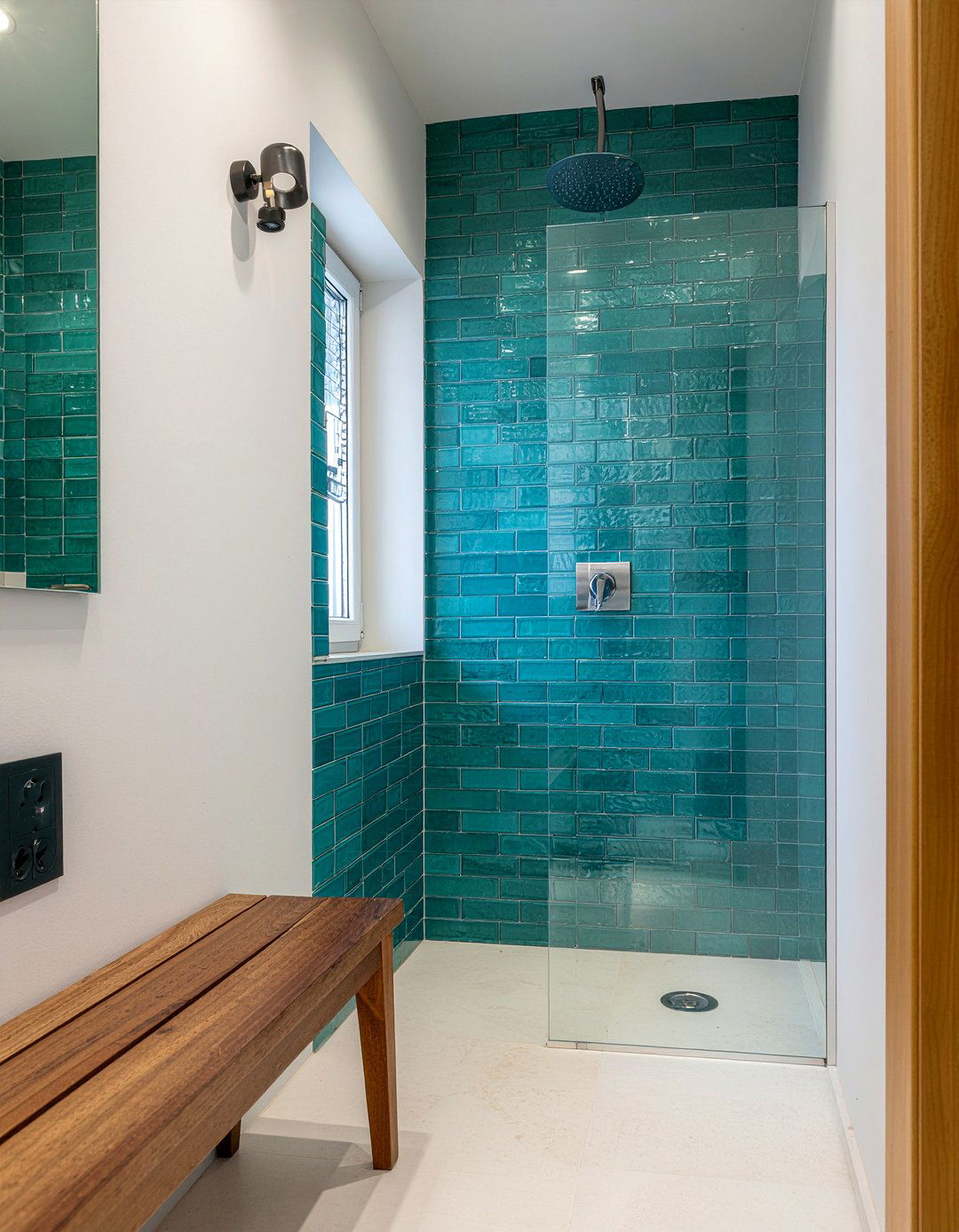 Teal Zellige Shower Wall - 30 Moroccan tile bathroom ideas