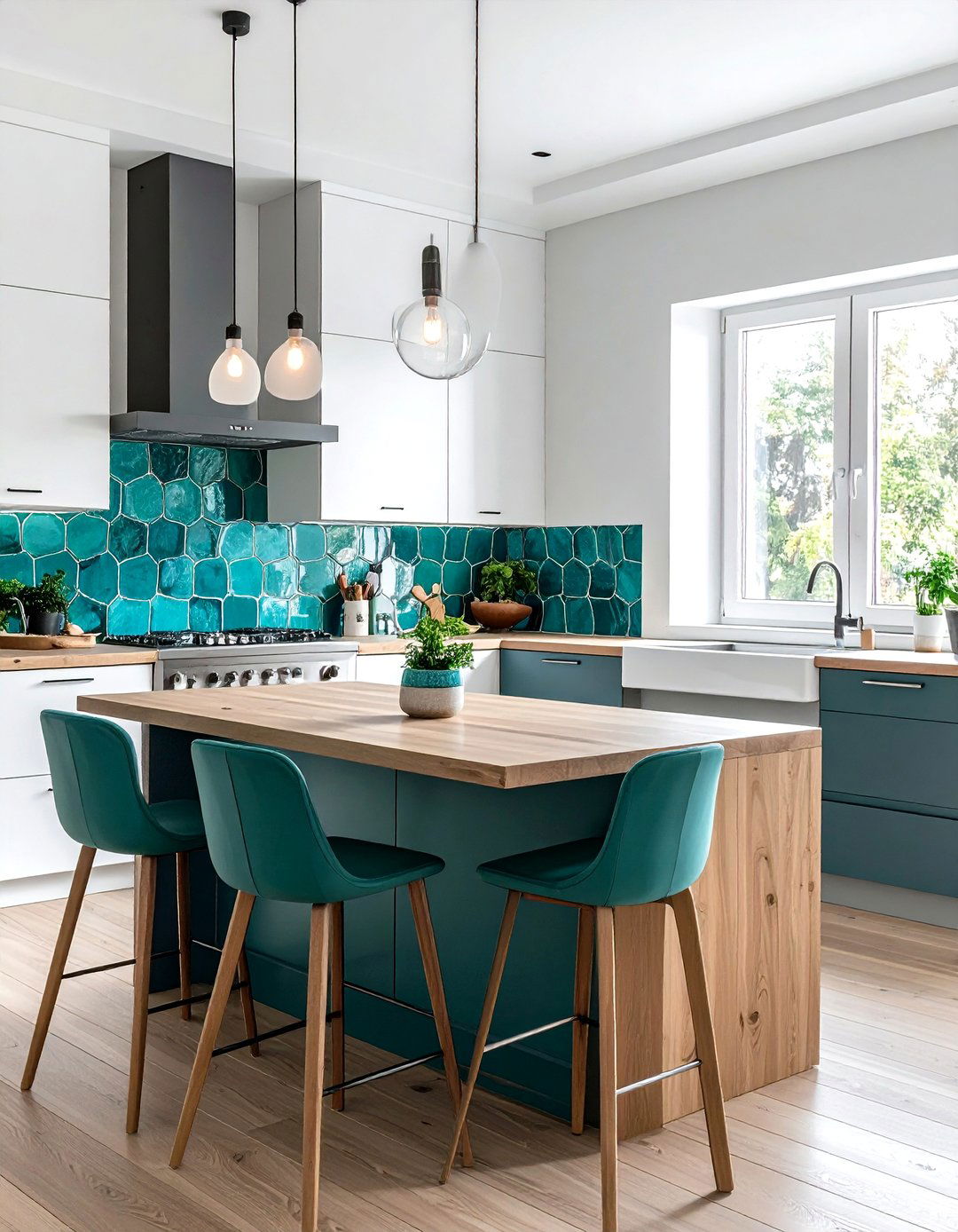 Teal Zellige Tile Kitchen - 30 cool teal kitchen ideas