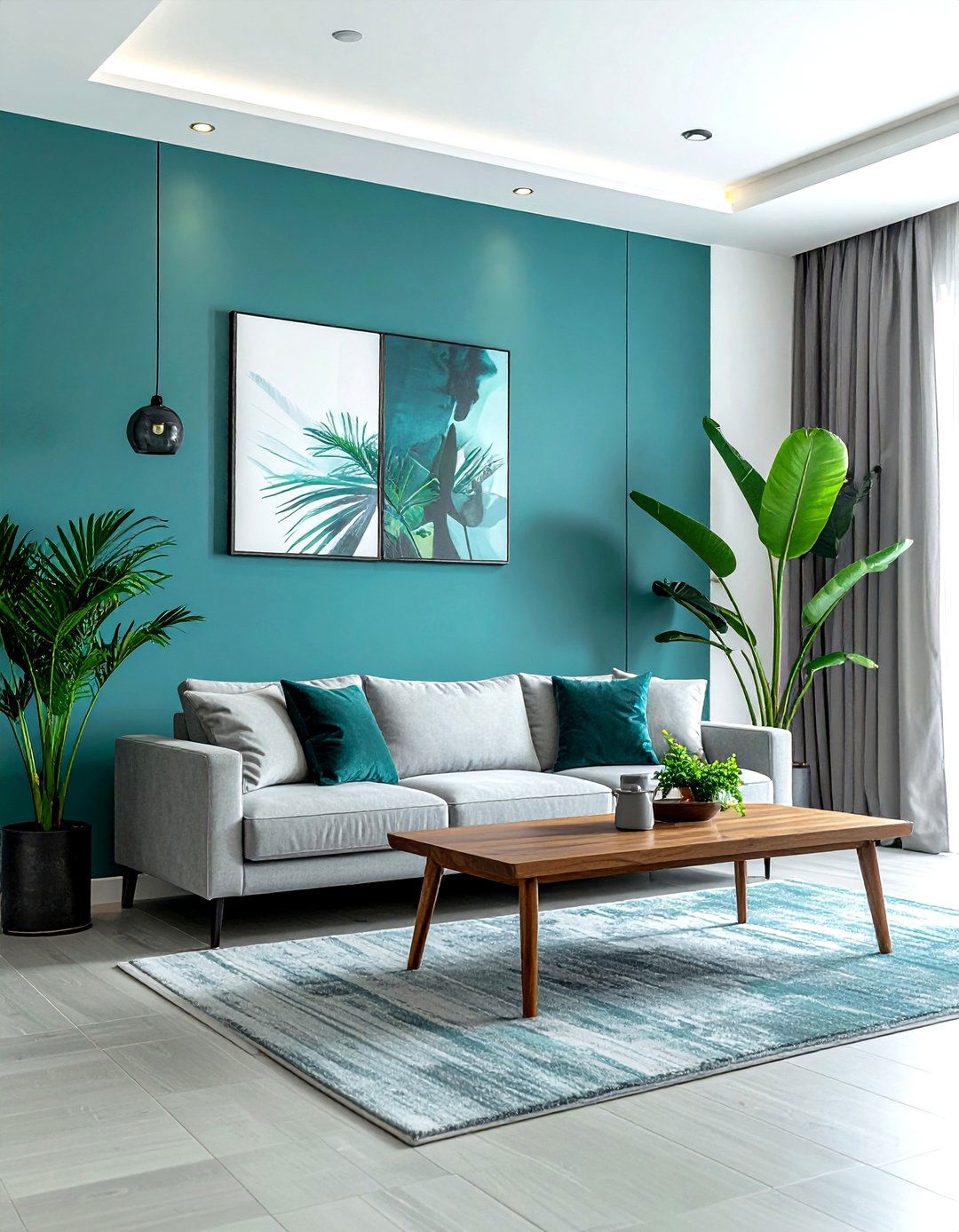 Teal accent wall - 30 minimalist teal living room ideas