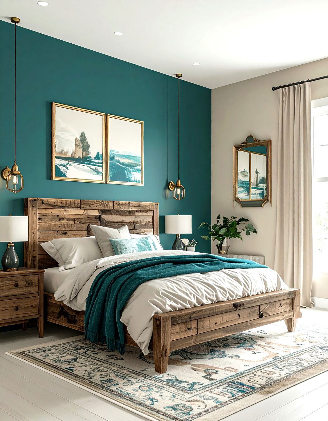 Teal accent wall bedroom - 30 farmhouse teal bedroom ideas