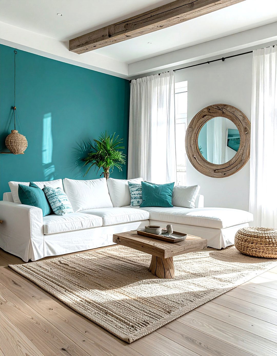 Teal accent wall living room - 30 coastal teal living room ideas