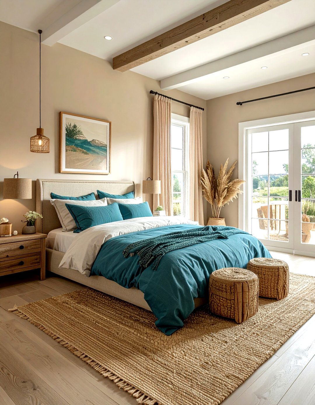 Teal and beige farmhouse bedroom - 30 farmhouse teal bedroom ideas