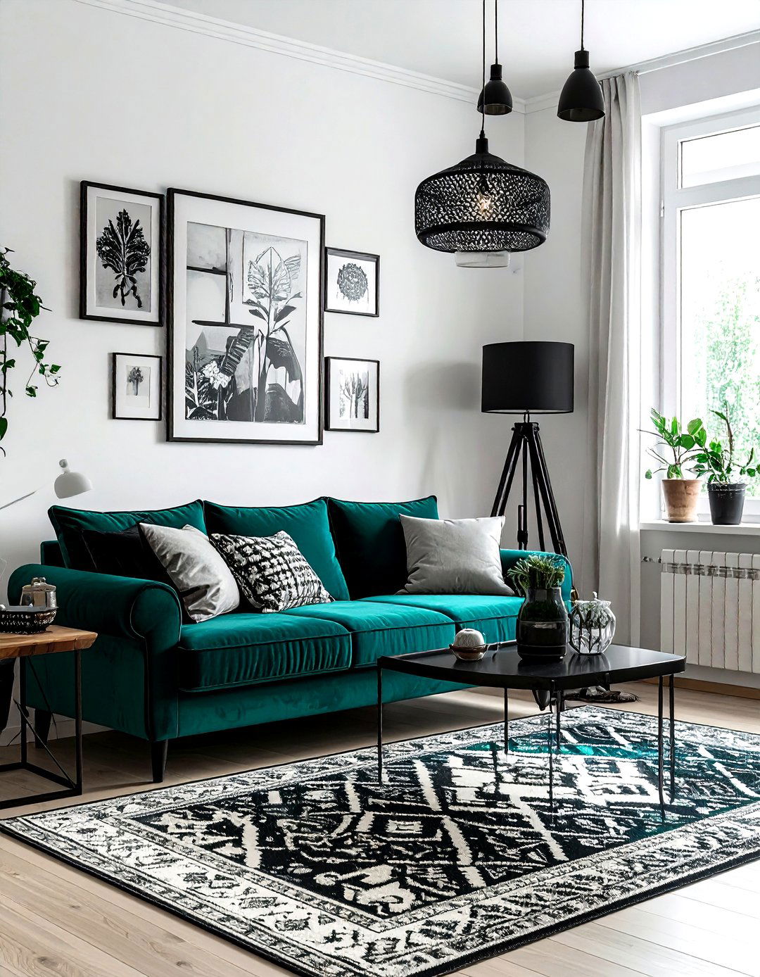 Teal and black boho living room - 30 bohemian teal living room ideas