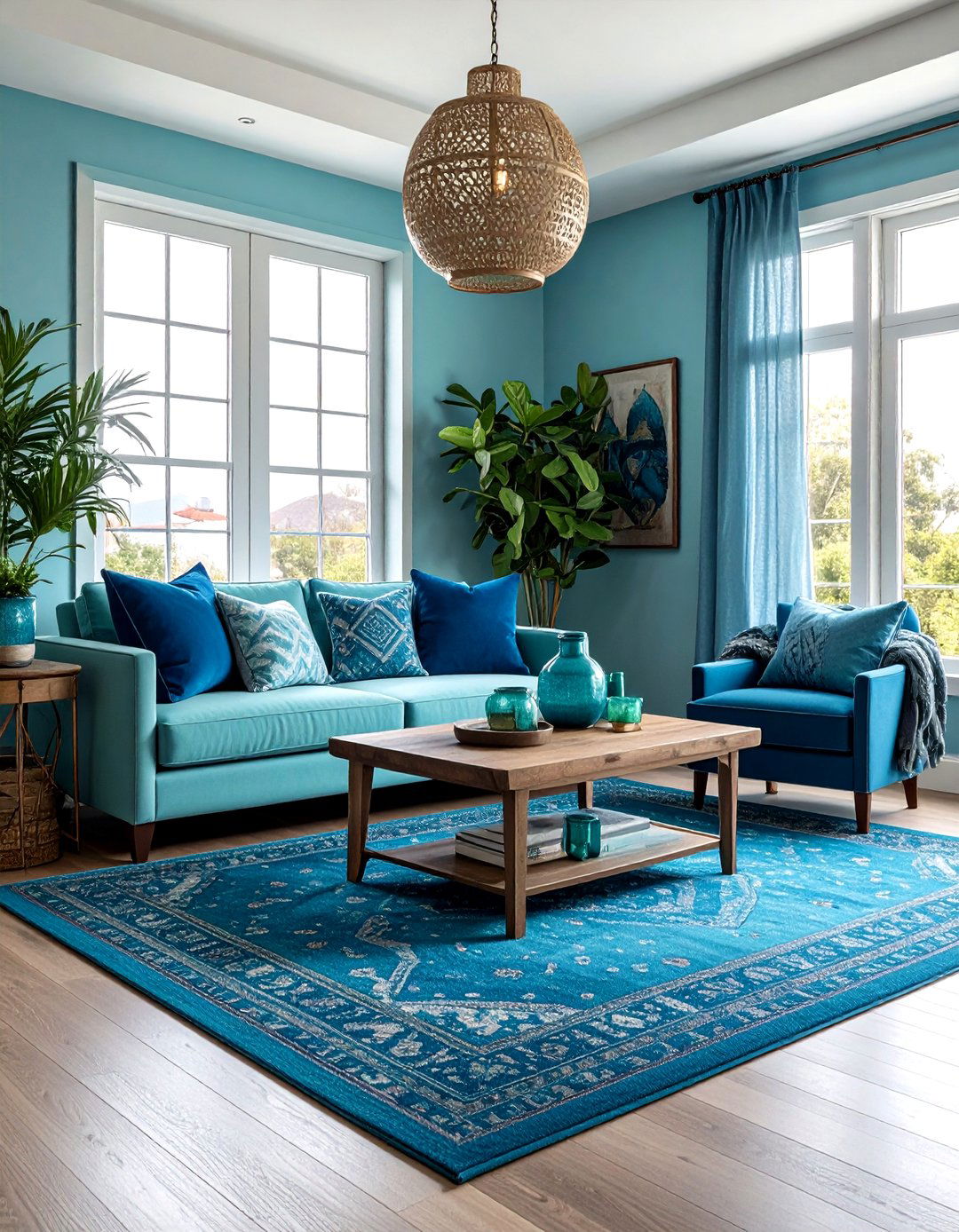 Teal and blue boho living room - 30 bohemian teal living room ideas