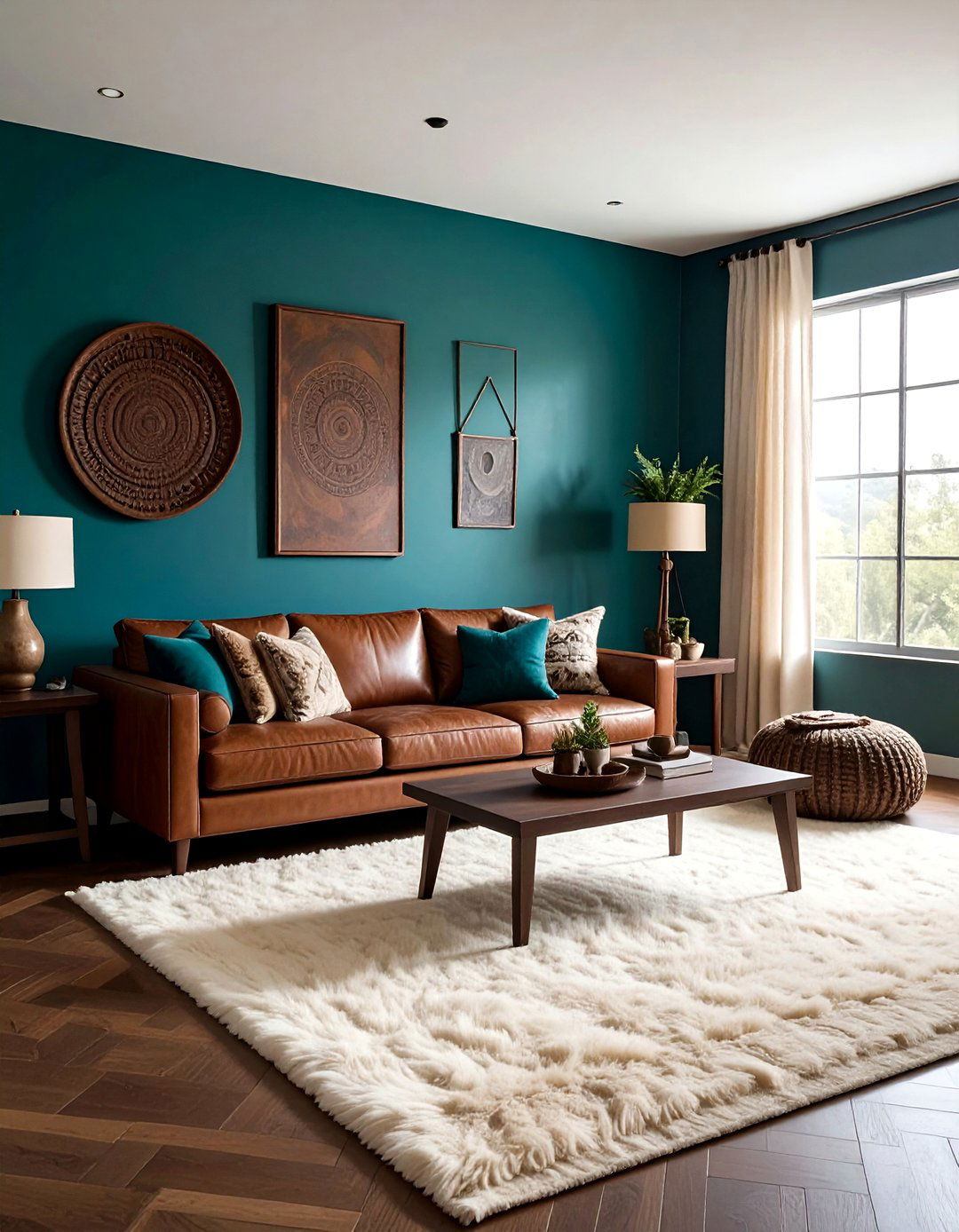 Teal and brown boho living room - 30 bohemian teal living room ideas