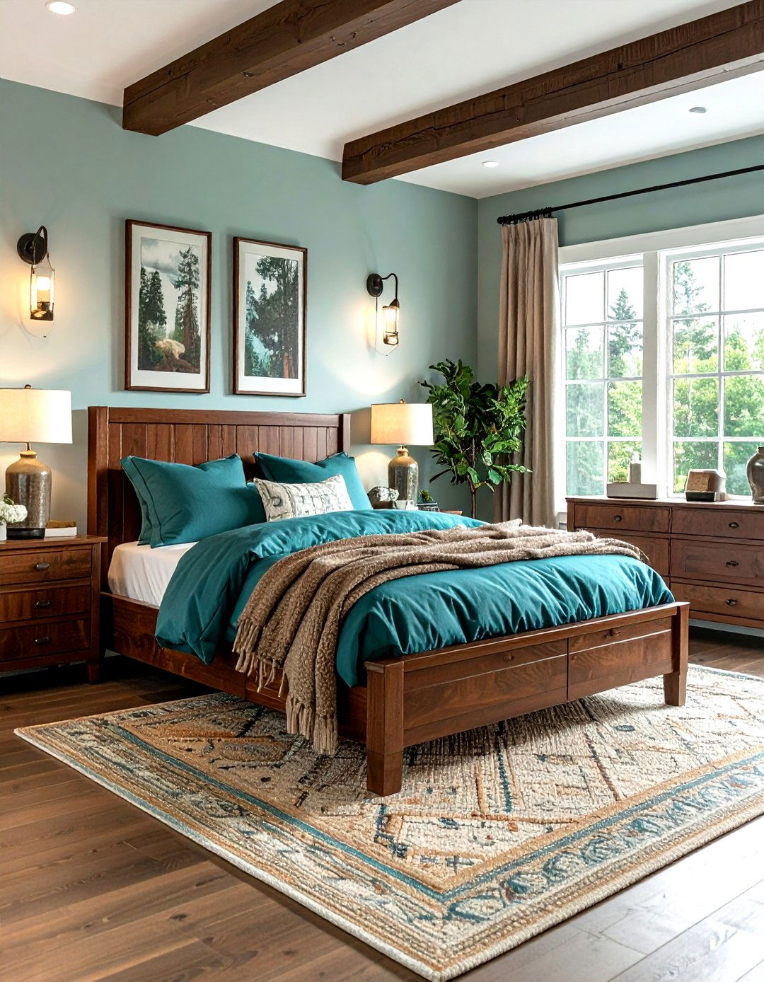 Teal and brown farmhouse bedroom - 30 farmhouse teal bedroom ideas