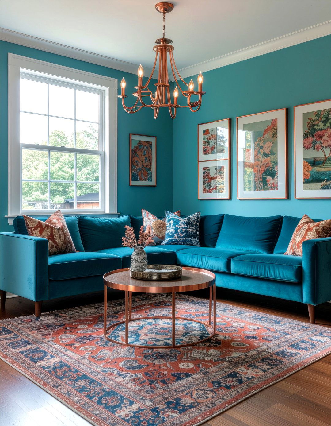 Teal and copper decor - 30 copper accent living room ideas