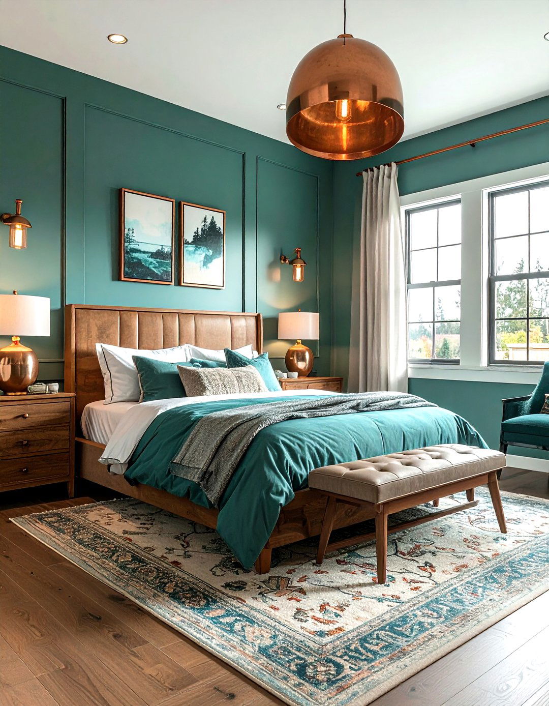 Teal and copper farmhouse bedroom - 30 farmhouse teal bedroom ideas