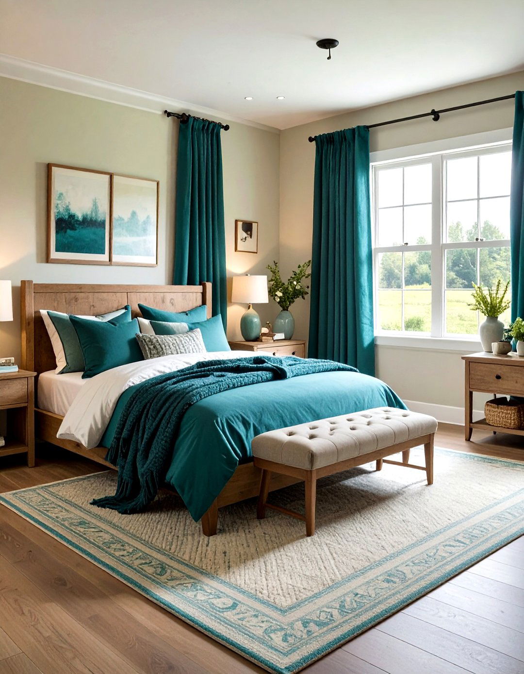 Teal and cream farmhouse bedroom - 30 farmhouse teal bedroom ideas