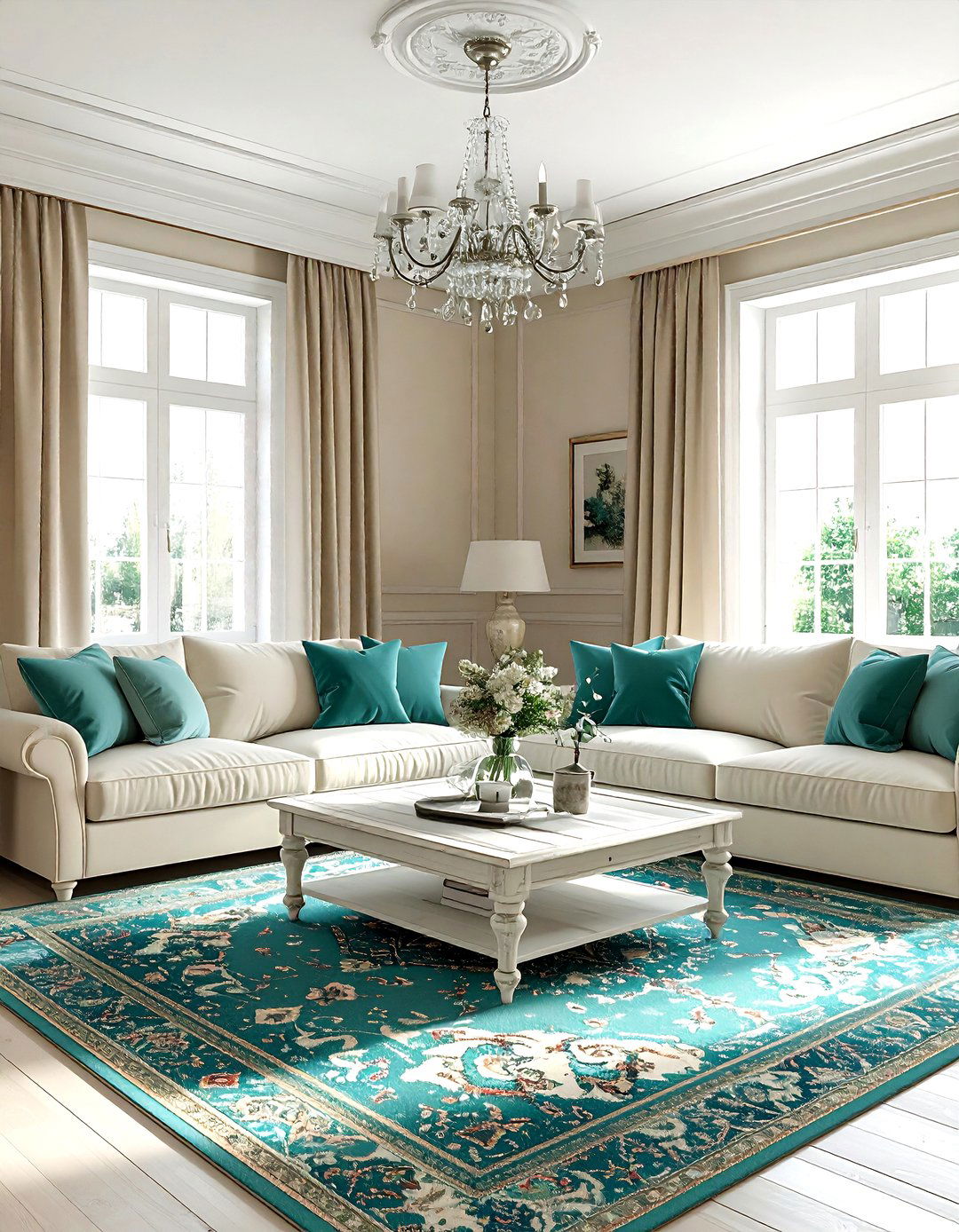 Teal and cream living room - 30 farmhouse teal living room ideas