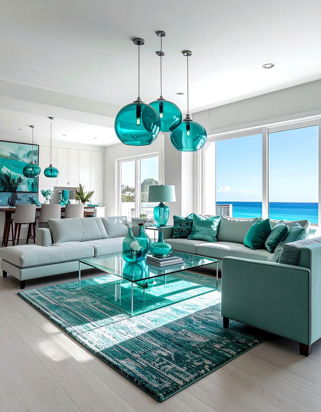 Teal and glass coastal living room - 30 coastal teal living room ideas