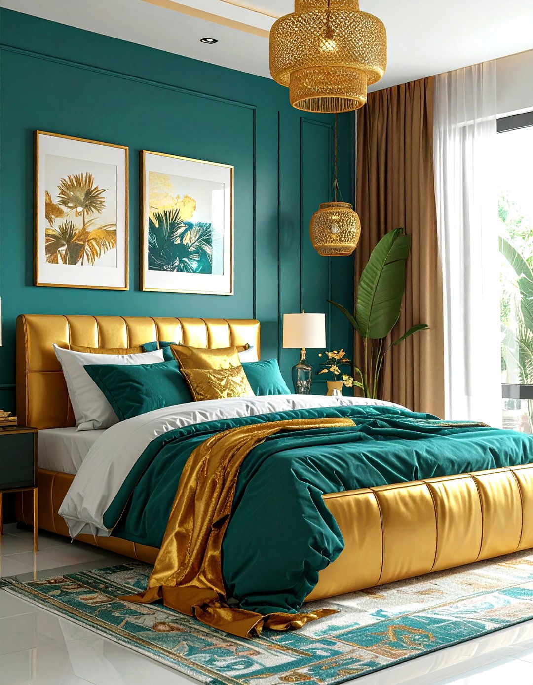 Teal and gold bedroom - 30 gold bedroom ideas
