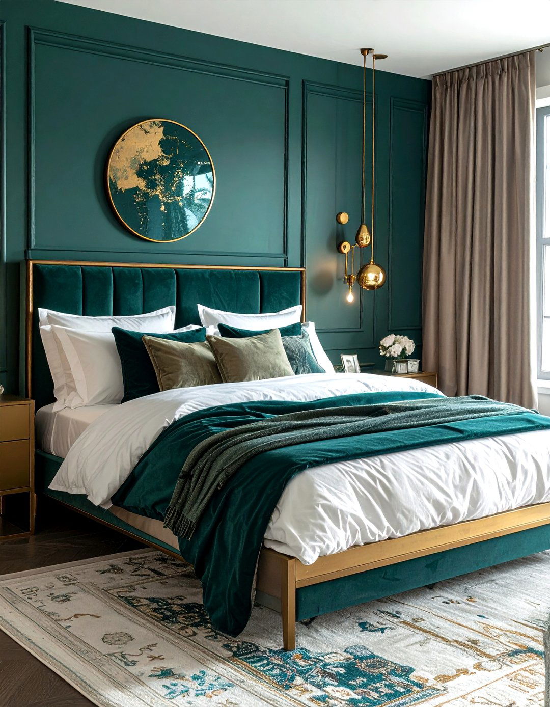 Teal and gold bedroom - 30 mid-century glam bedroom ideas