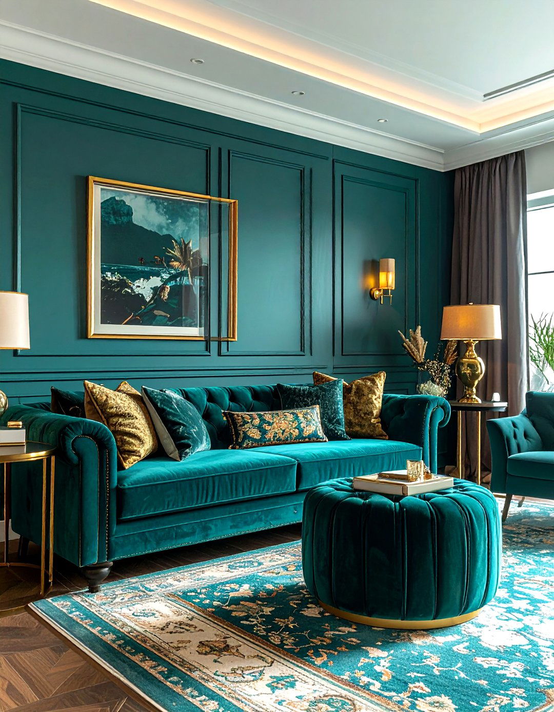 Teal and gold coastal living room - 30 coastal teal living room ideas