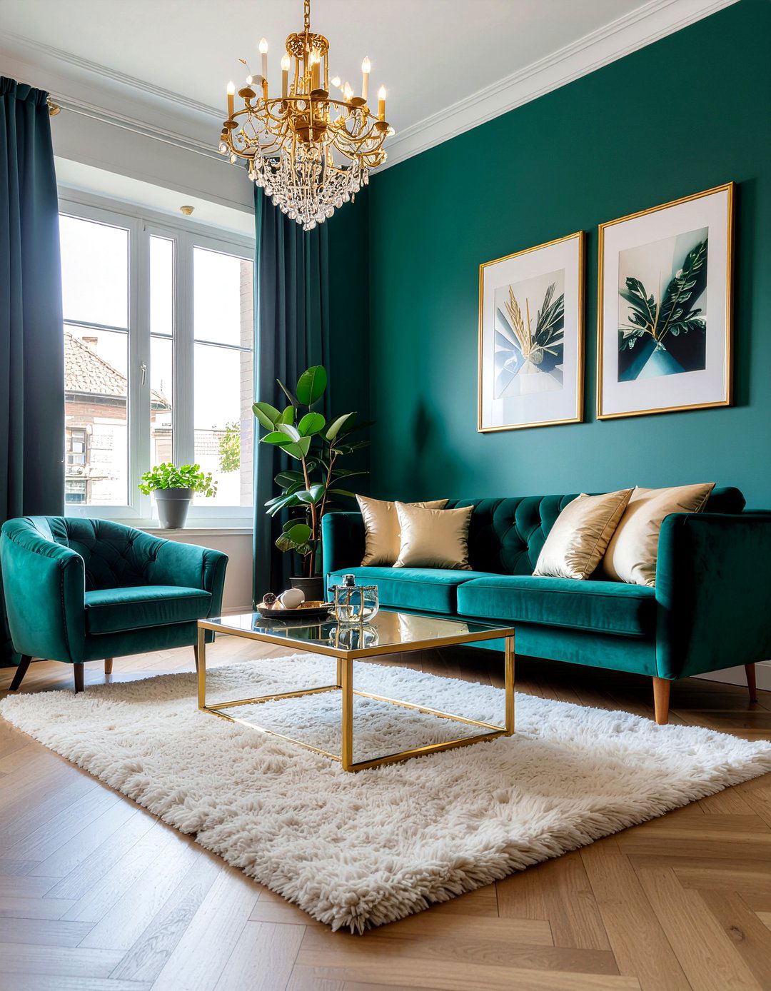 Teal and gold living room - 30 colorful living room ideas