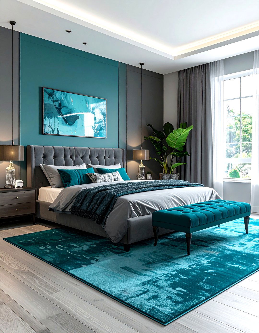 Teal and gray bedroom - 30 modern blue bedroom ideas