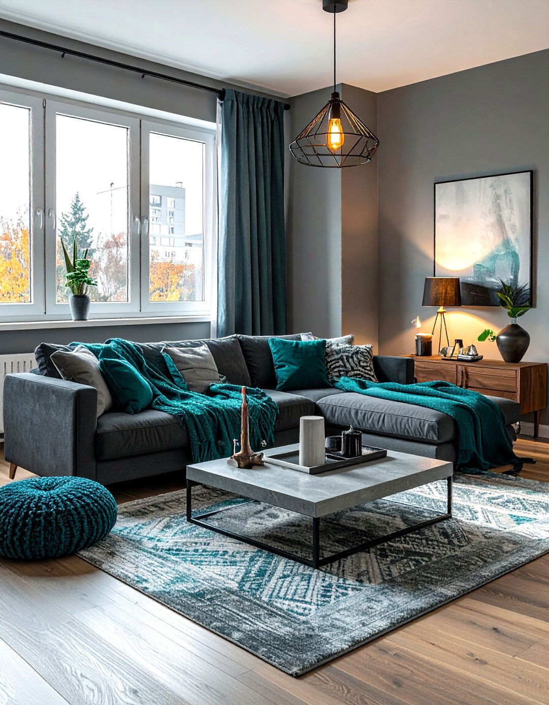 Teal and grey boho living room - 30 bohemian teal living room ideas