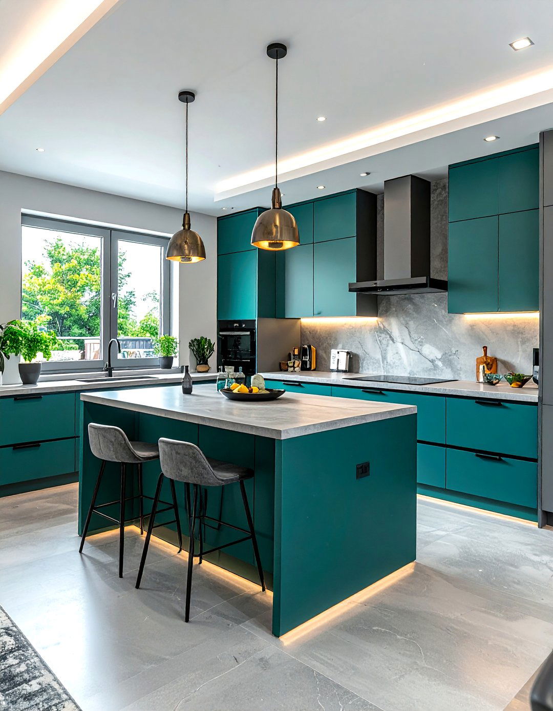 Teal and grey kitchen - 30 two-tone cabinet kitchen ideas