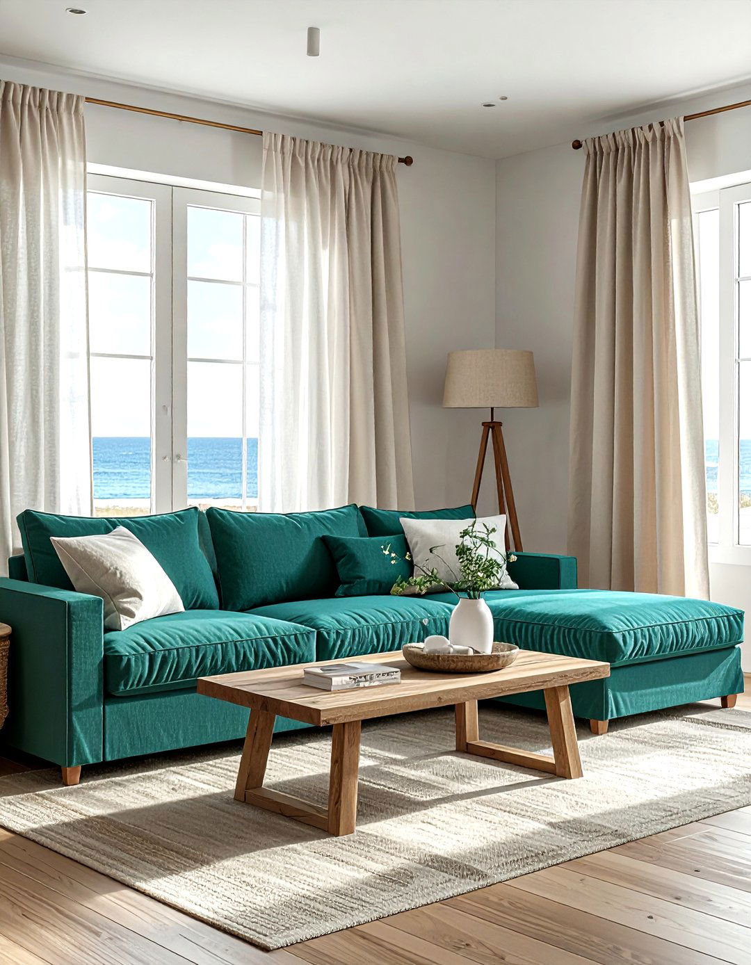 Teal and linen coastal living room - 30 coastal teal living room ideas