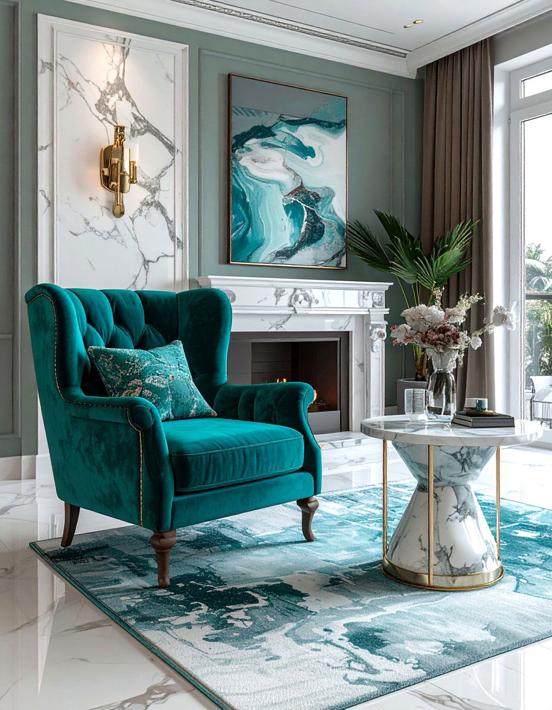 Teal and marble coastal living room - 30 coastal teal living room ideas
