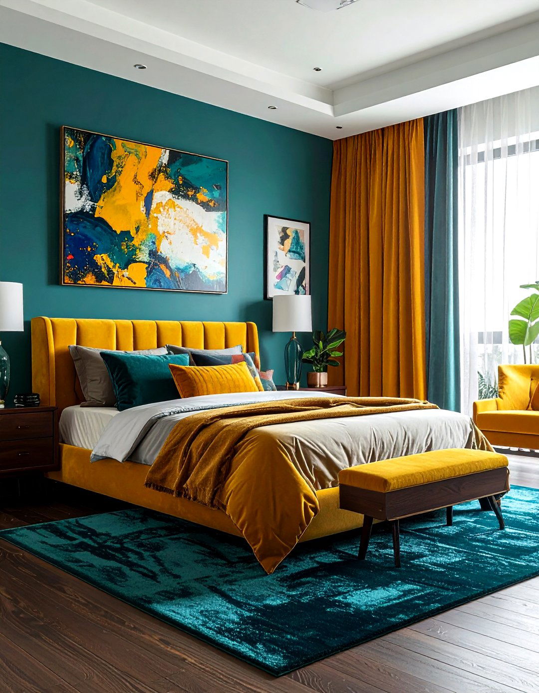Teal and mustard bedroom - 30 mustard bedroom ideas