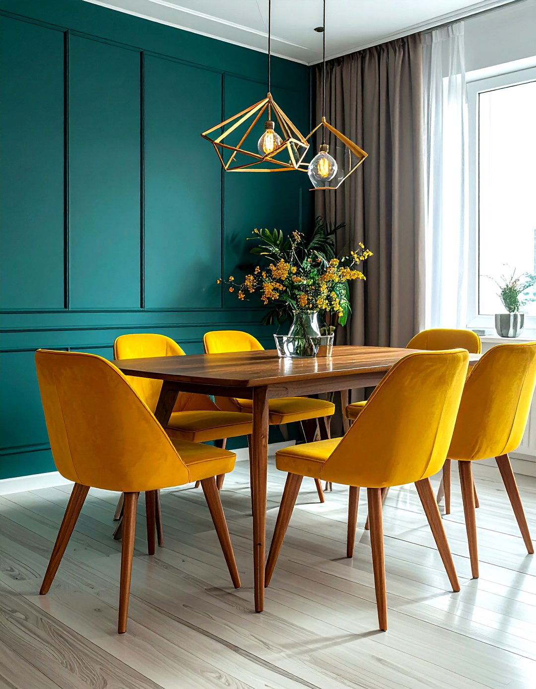 Teal and mustard yellow dining room - 30 two-tone dining room ideas