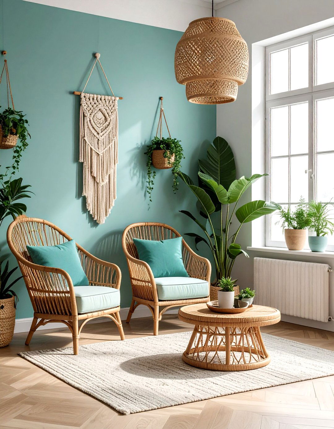 Teal and rattan coastal living room - 30 coastal teal living room ideas