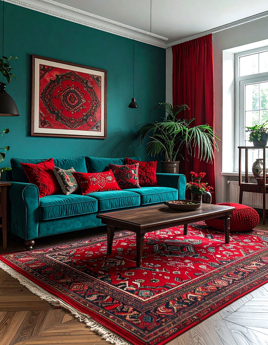 Teal and red boho living room - 30 bohemian teal living room ideas