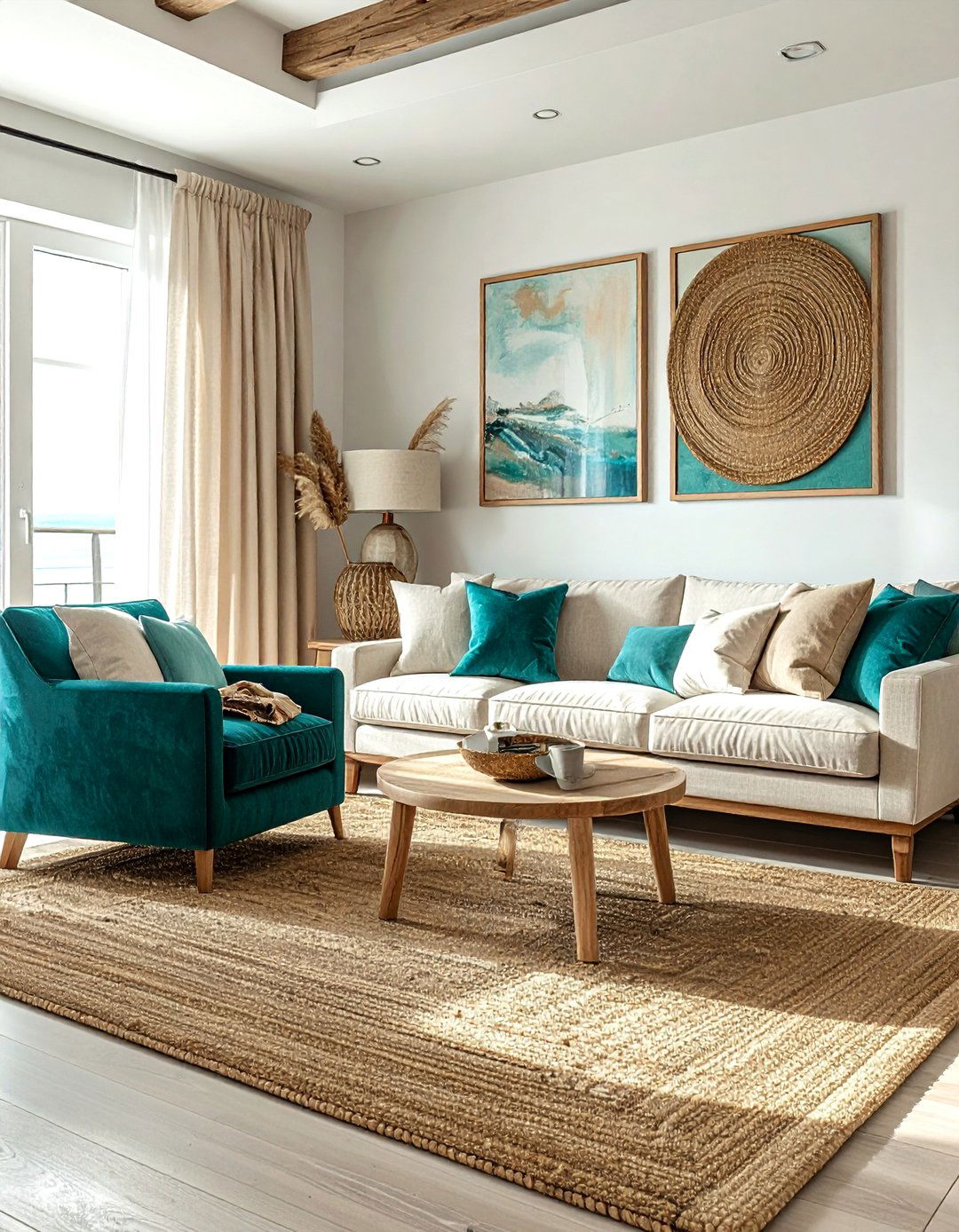 Teal and sand color living room - 30 coastal teal living room ideas